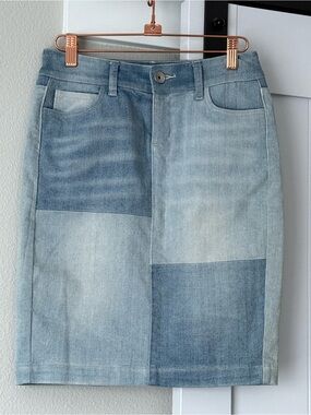 Sam Edelman Light Blue Patchwork Denim Skirt